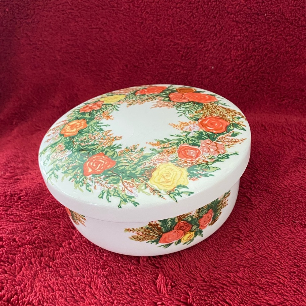 Vintage 70’s Italian Floral Decorative Ceramic Dish With Lid